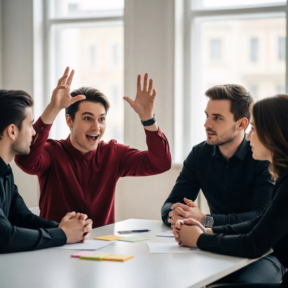 사무실에서 회의 중인 팀원들